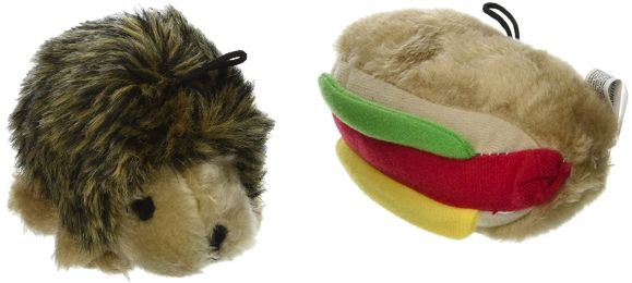 PetMate Booda Zoobilee Hedgehog and Hotdog Plush Dog Toy 3.5" Small (size: 3 count)