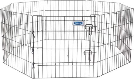 Petmate Exercise Pen Single Door with Snap Hook Design and Ground Stakes for Dogs Black (size: 24" tall - 1 count)