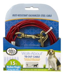 Four Paws Pet Select Walk-About Tie-Out Cable Medium Weight for Dogs up to 50 lbs (size: 15' long - 4 count)