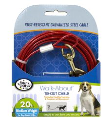 Four Paws Pet Select Walk-About Tie-Out Cable Medium Weight for Dogs up to 50 lbs (size: 20' long - 4 count)