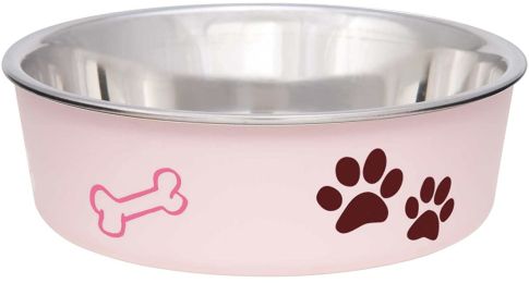 Loving Pets Light Pink Stainless Steel Dish With Rubber Base (size: Small - 6 count)