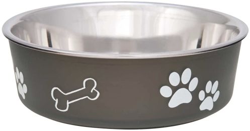 Loving Pets Bella Bowl with Rubber Base Steel and Espresso (size: Small - 6 count)