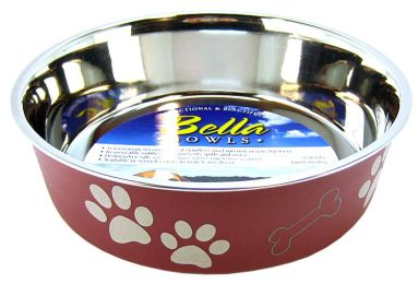 Loving Pets Merlot Stainless Steel Dish With Rubber Base (size: Large - 4 Count)